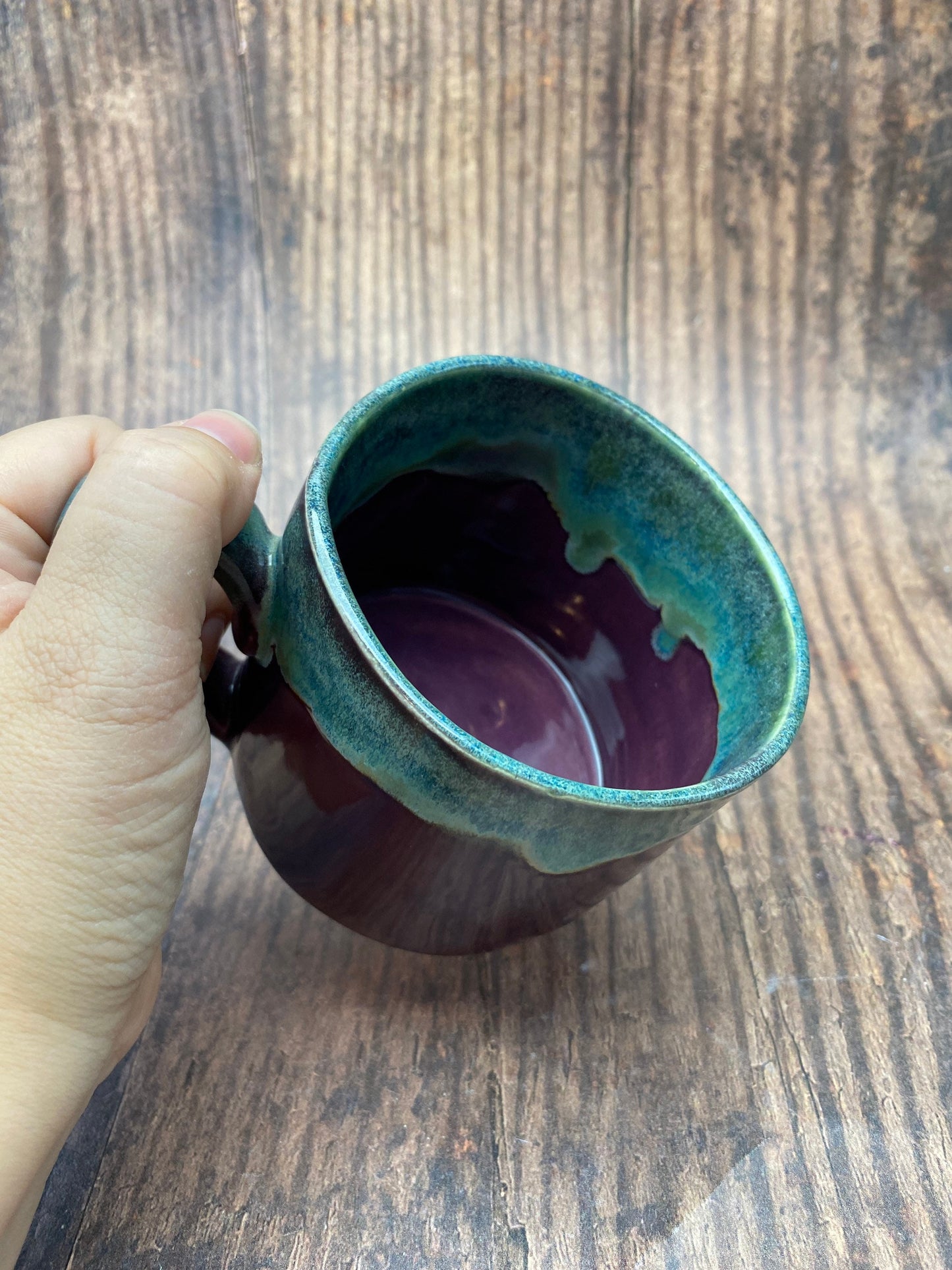 Purple and Green Mug, Large Ceramic Cup