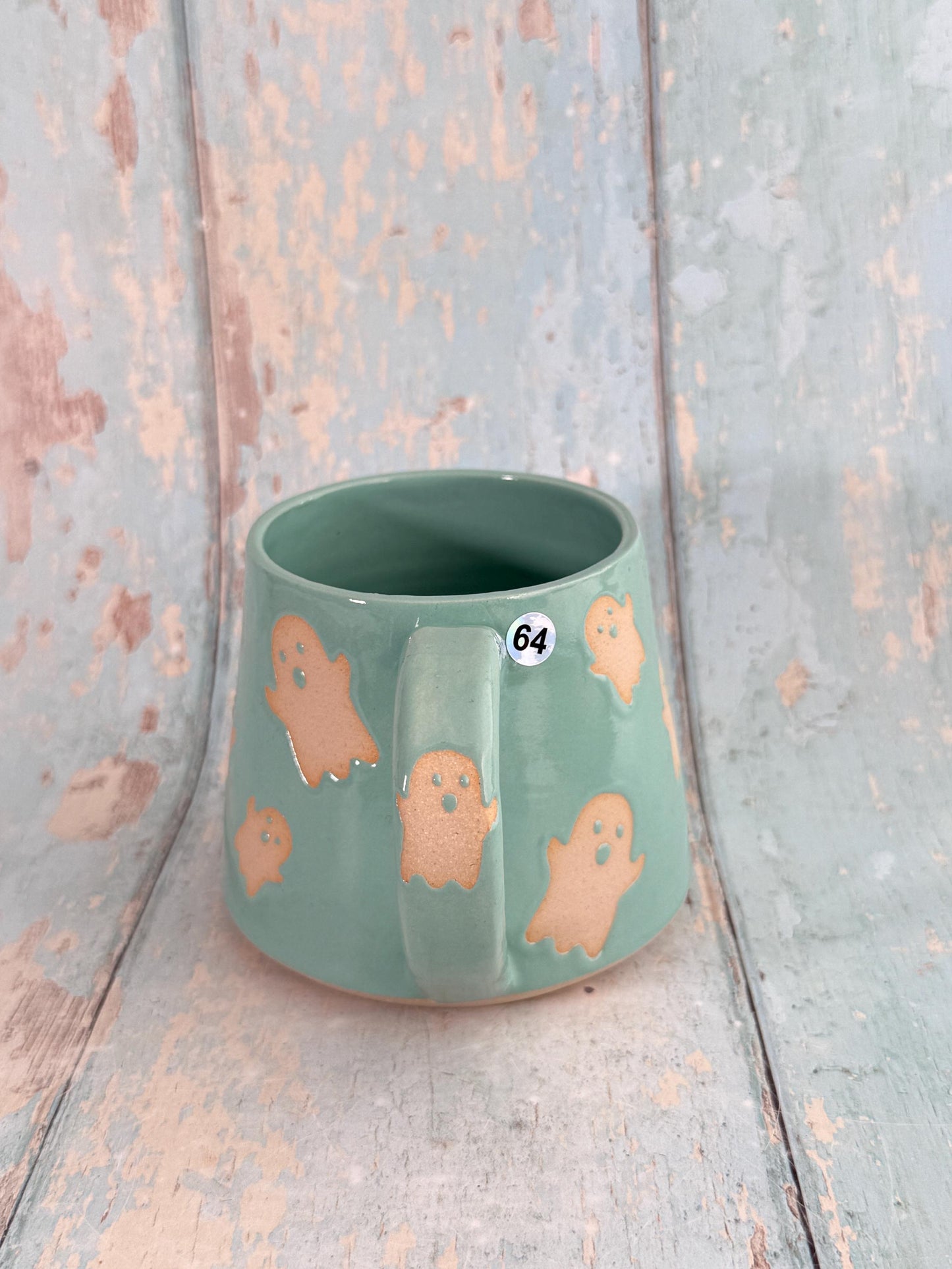 Turquoise Ghost Mug, Handmade Ceramic Cup, Spooky Halloween Mug