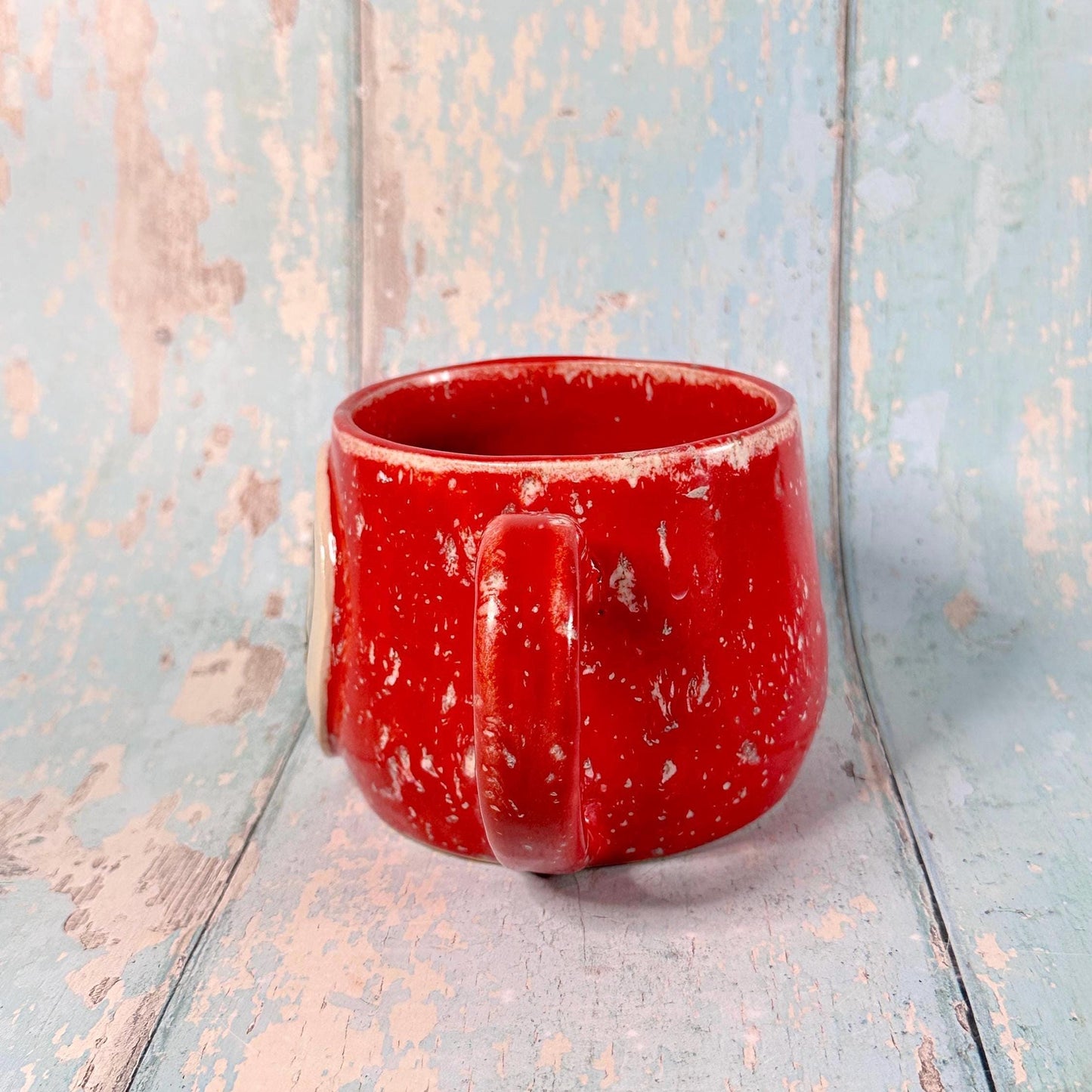 Red Christmas Snow Globe Mug, Handmade Ceramic Cup