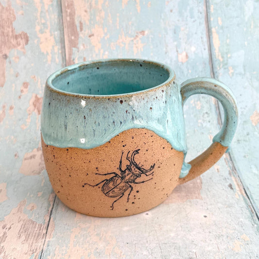 Turquoise Beetle Mug, Large Ceramic Cup