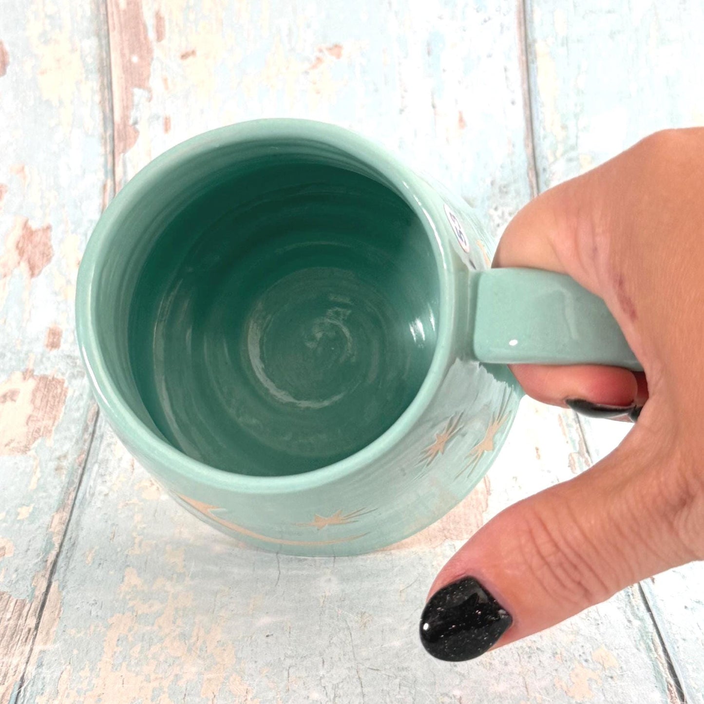 Turquoise Moon & Star Celestial Mug, Large Ceramic Cup