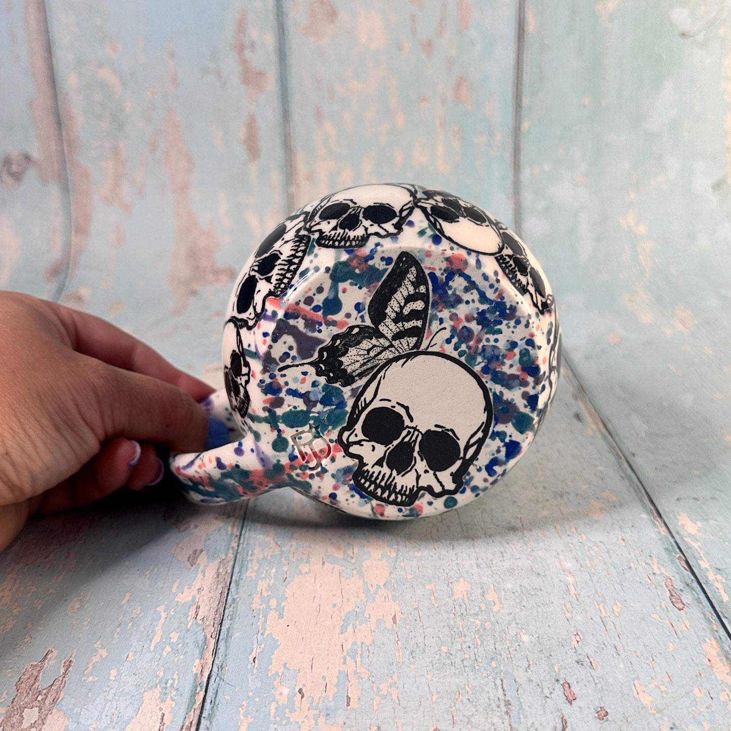 Skull and Butterfly Mug, Pink Purple Handmade Ceramic Cup