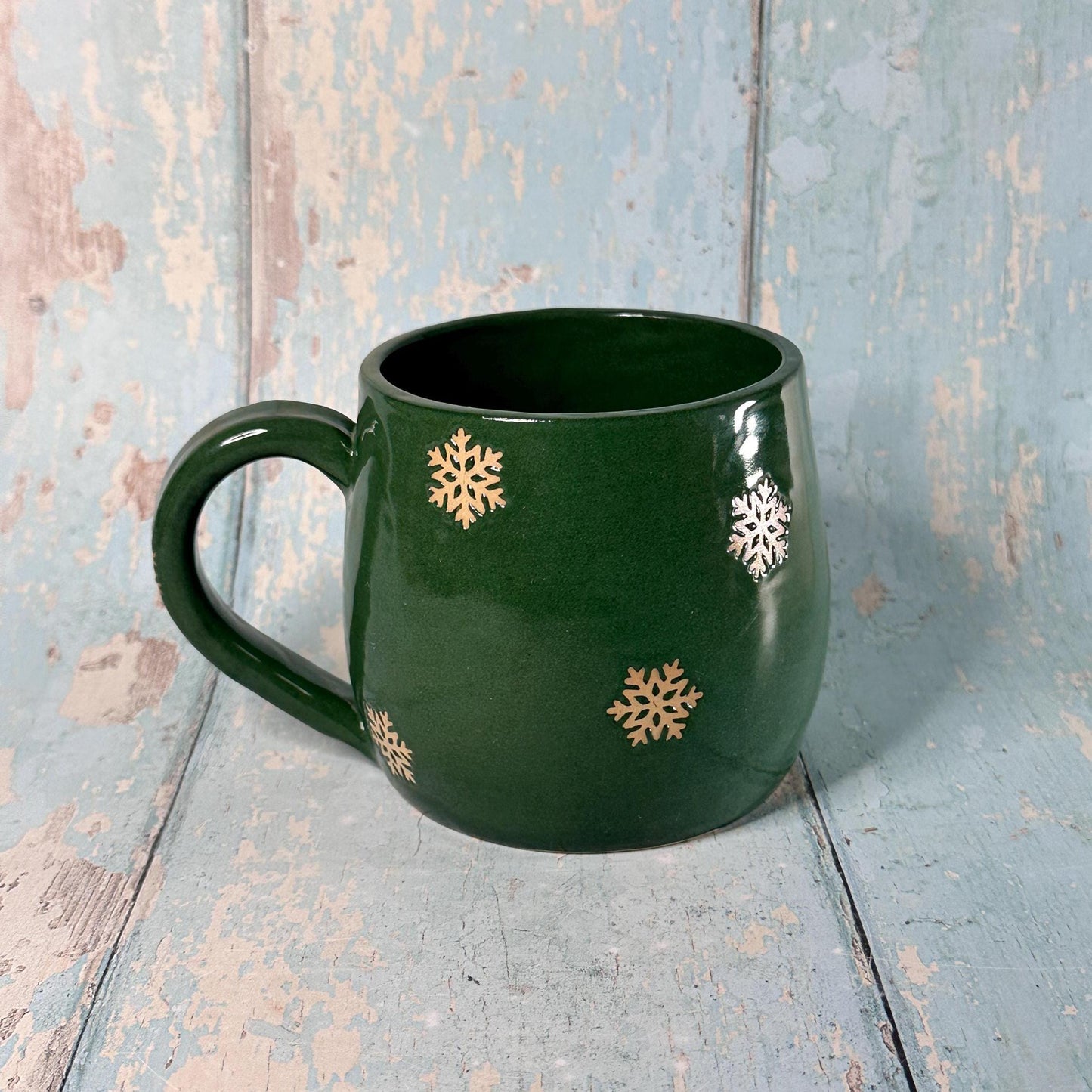 Green Christmas Hippo Mug, Handmade Ceramic Cup