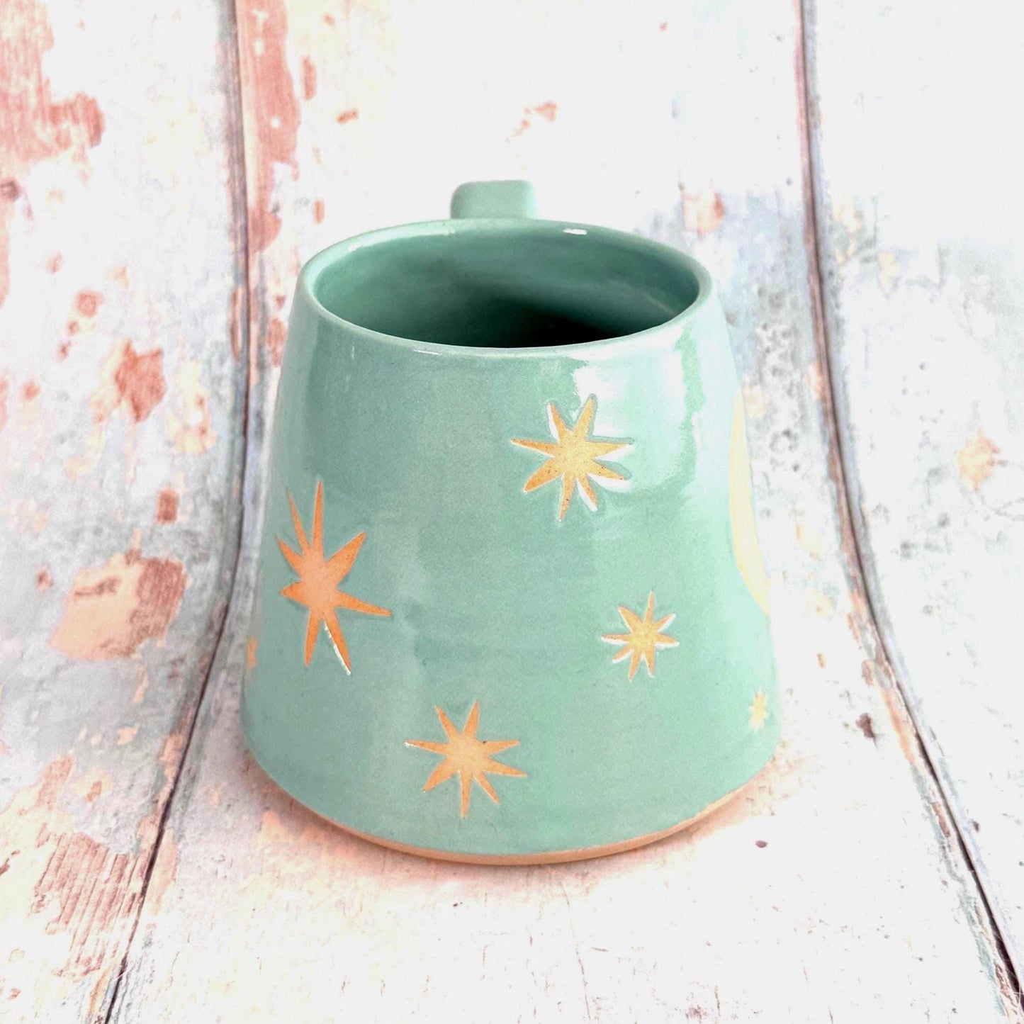 Turquoise Moon & Star Celestial Mug, Large Ceramic Cup