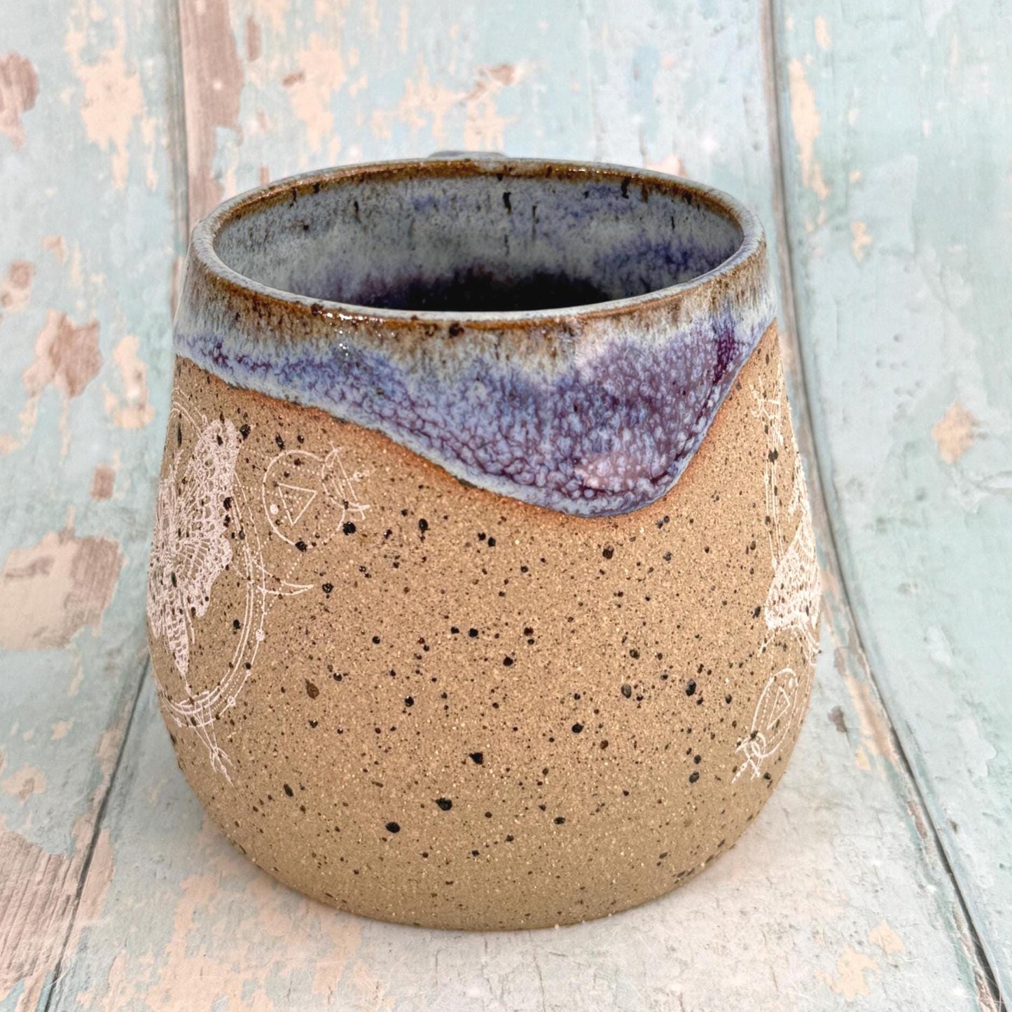 Purple Skull Moth Mug, Large Black Ceramic Cup