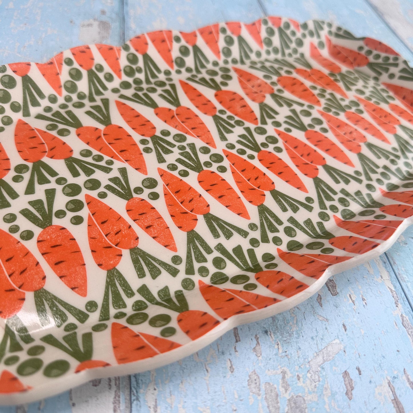 Orange and Green Carrot Platter, Large Handmade Rectangle Ceramic Plate
