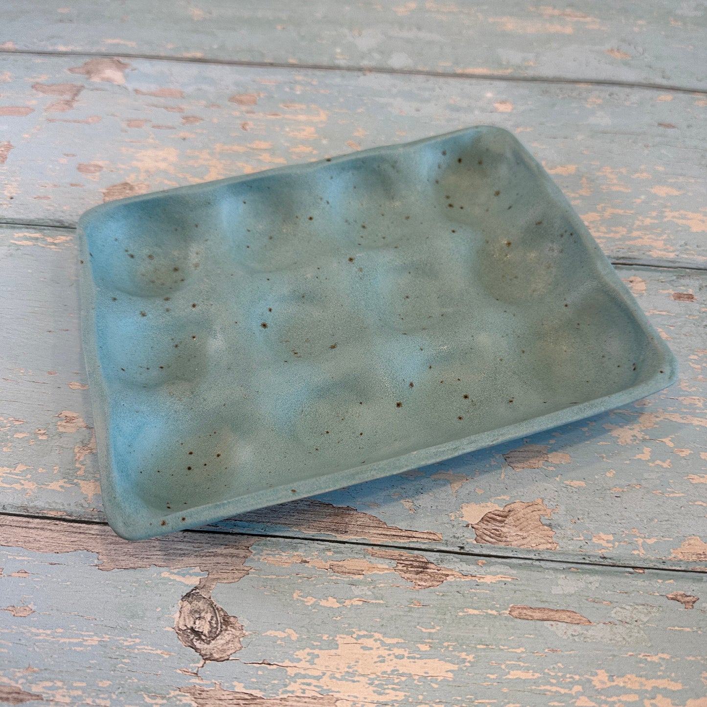 Turquoise Ceramic Egg Tray - 6 or 12 Eggs - Handmade Pottery Egg Holder