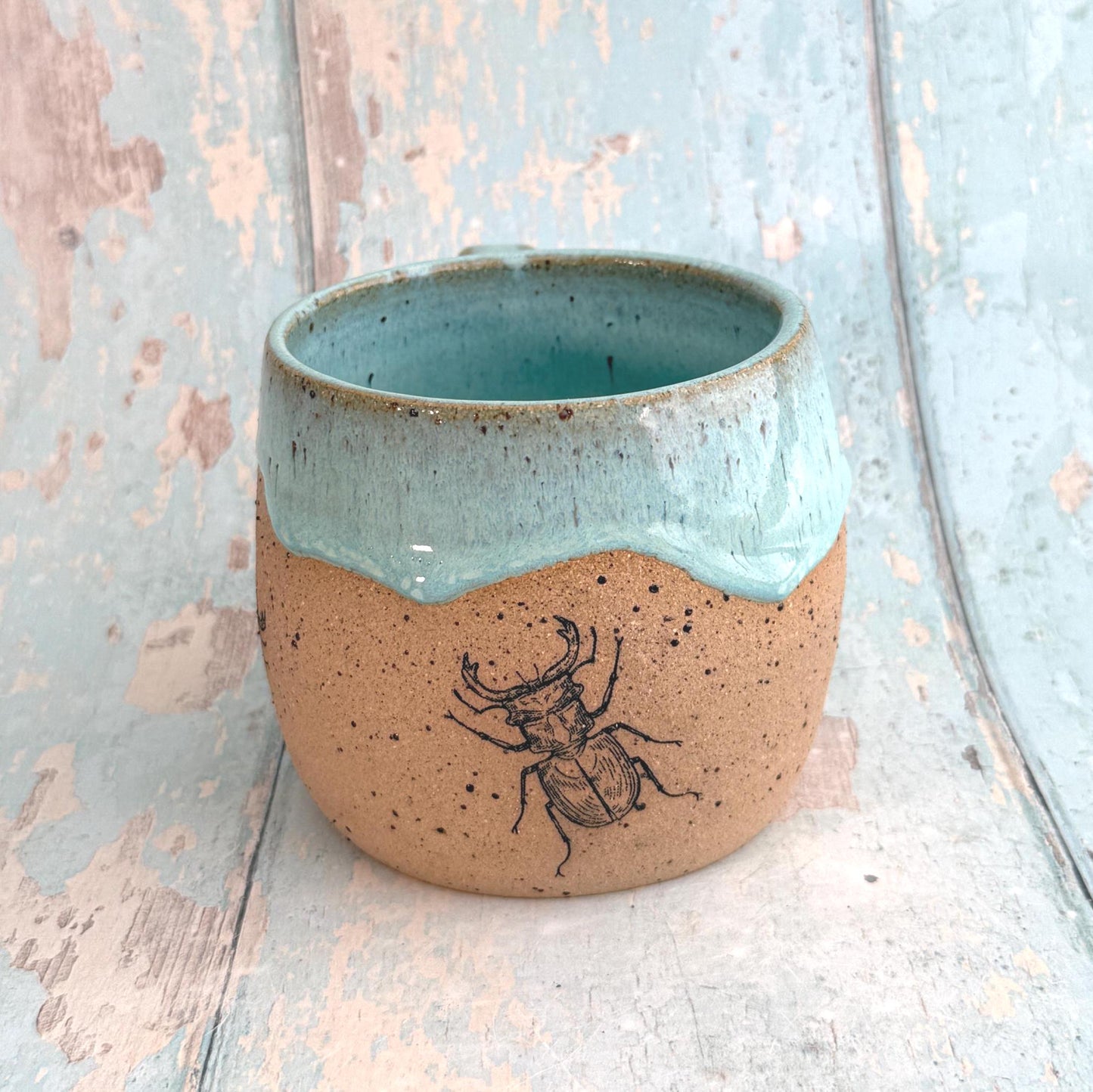 Turquoise Beetle Mug, Large Ceramic Cup