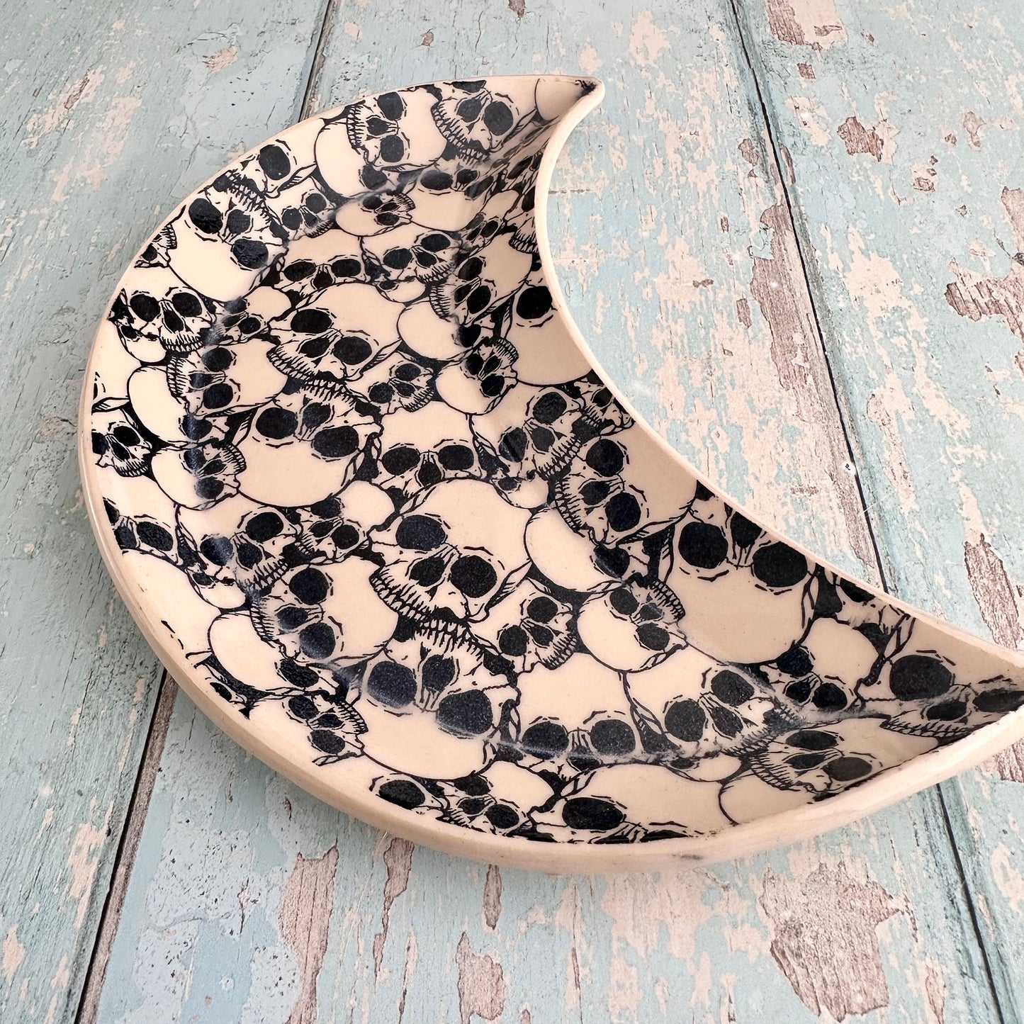 Ceramic Skull Moon Dish, Handmade Bedroom Tray