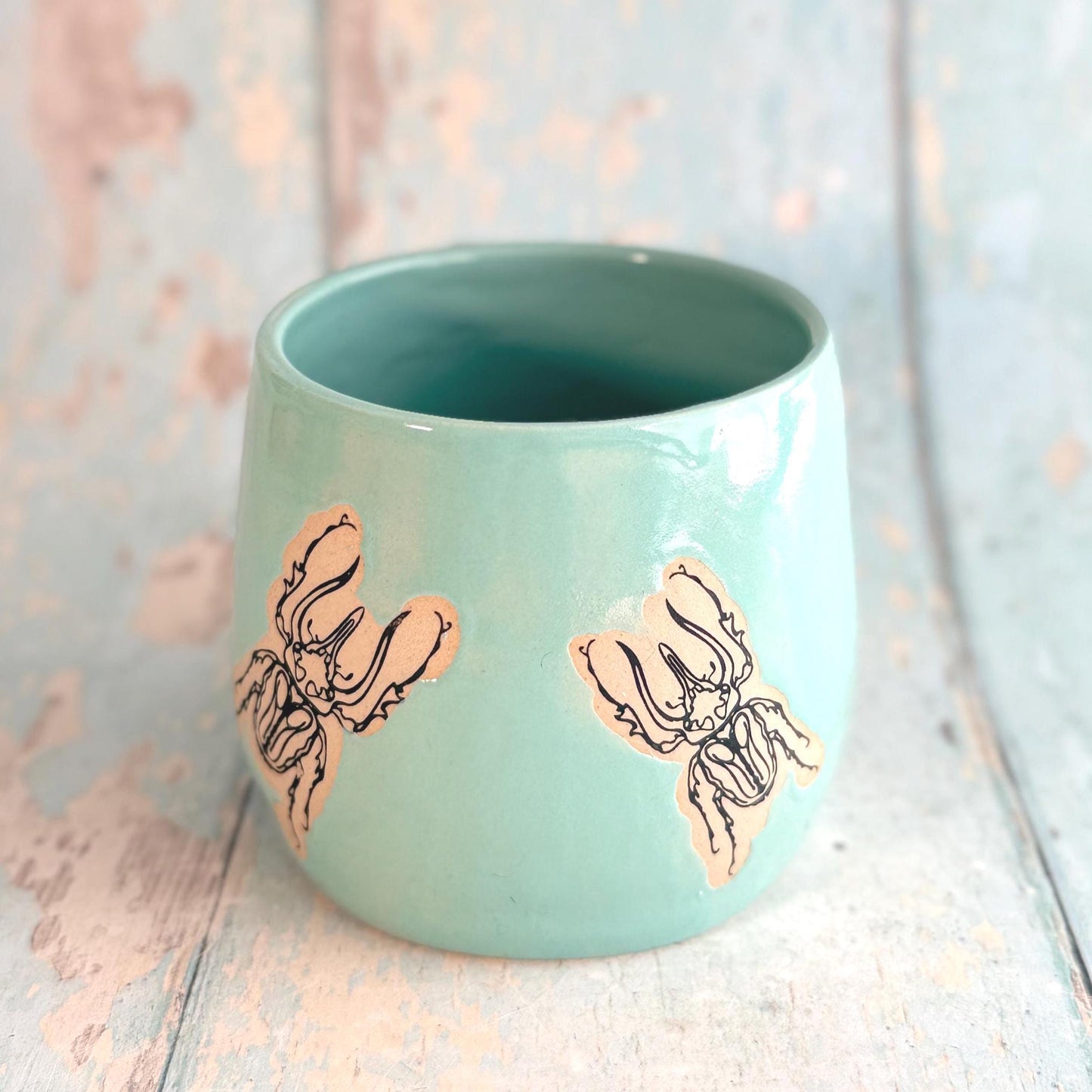 Turquoise Beetle Mug, Large Ceramic Cup