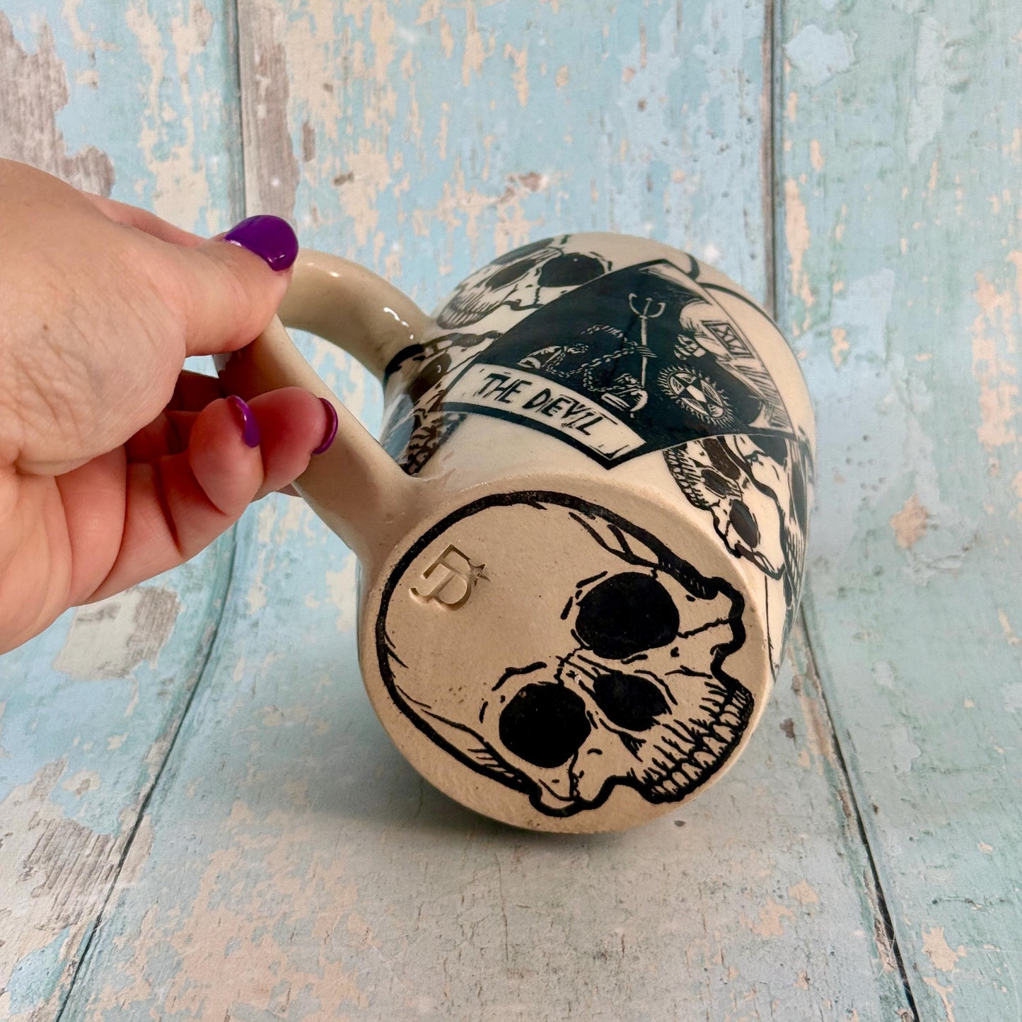 Black and White Tarot and Skull Mug, Large Ceramic Cup