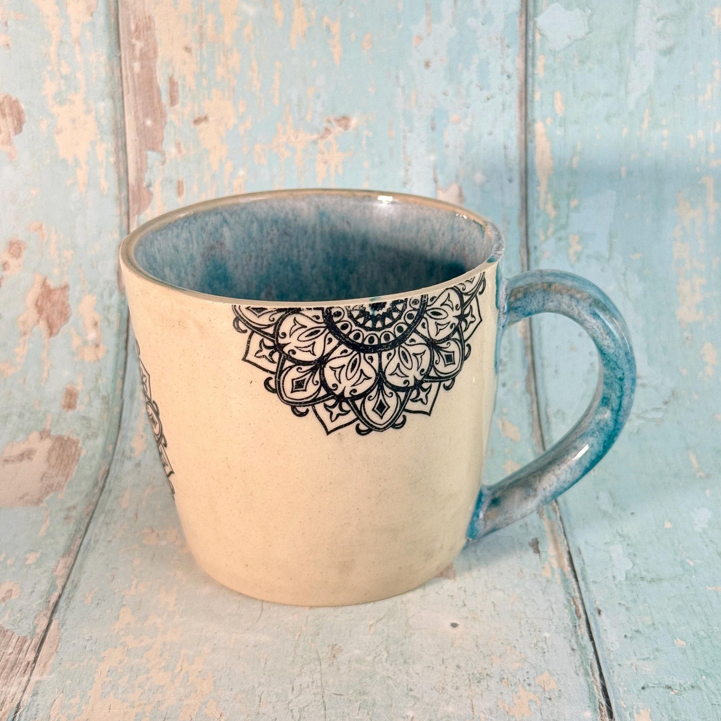 Turquoise Mandala Mug, Large Ceramic Cup