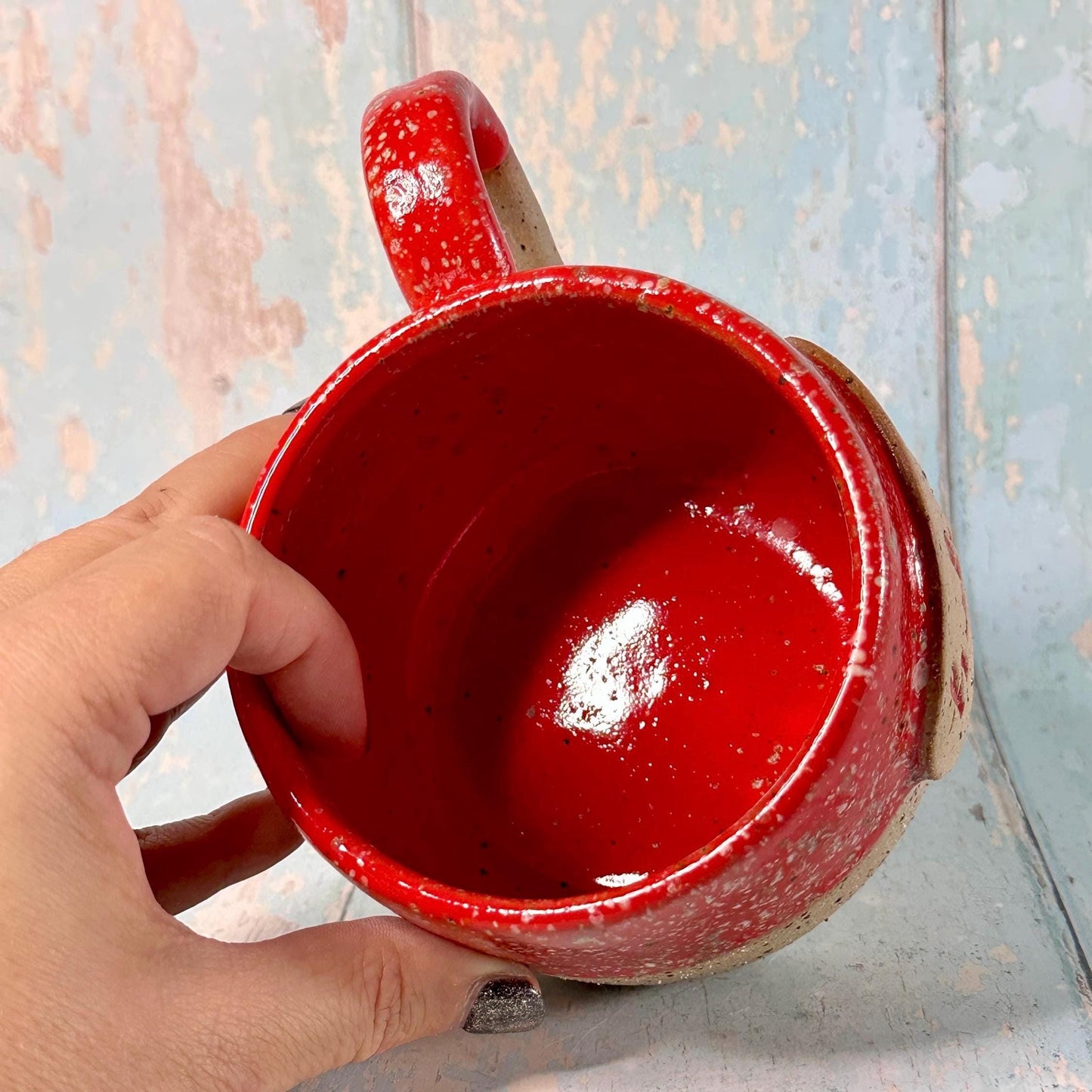Red Christmas Hohoho Mug, Handmade Ceramic Cup - Father Christmas Santa