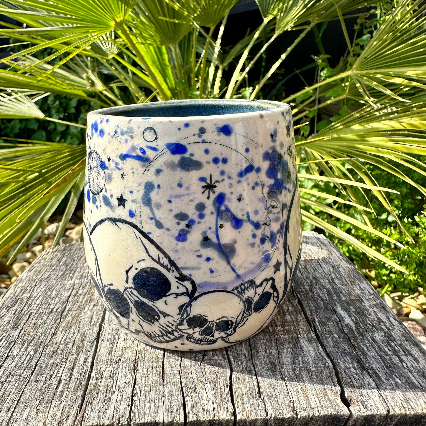 Skull and Star Mug, Handmade Blue Ceramic Cup