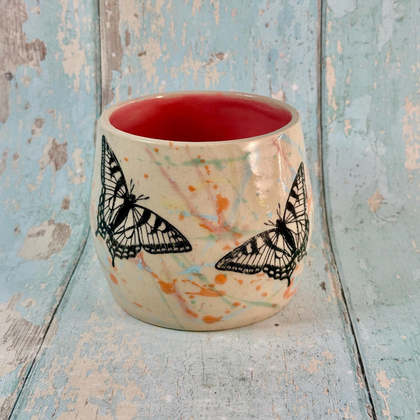 Pastel Pink Handmade Butterfly Mug, Large Ceramic Cup