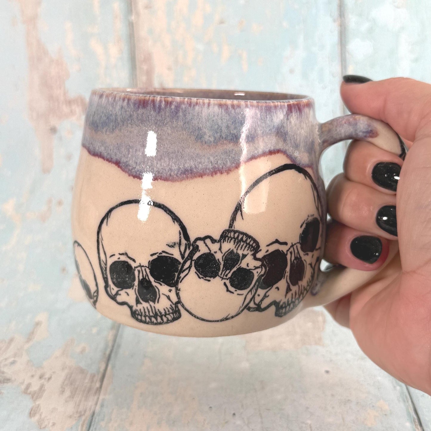 Purple Skull Mug, Handmade Ceramic Cup
