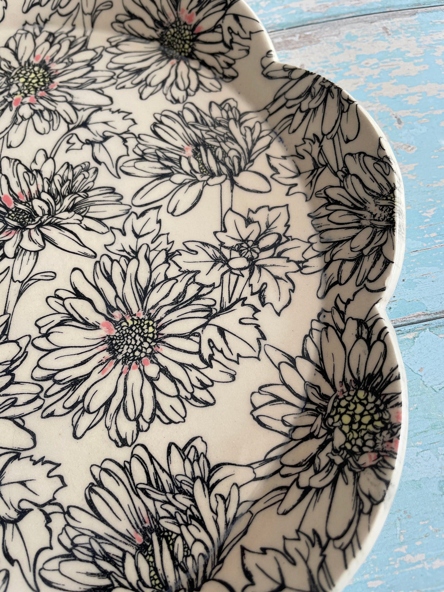 Large Daisy Plate, Floral Ceramic Platter