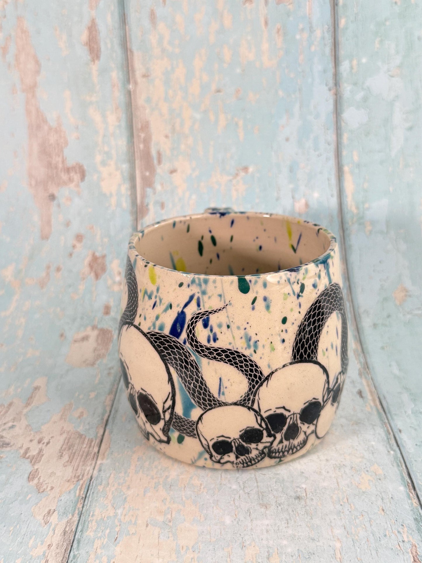 Skull and Snake Mug, Handmade Ceramic Cup