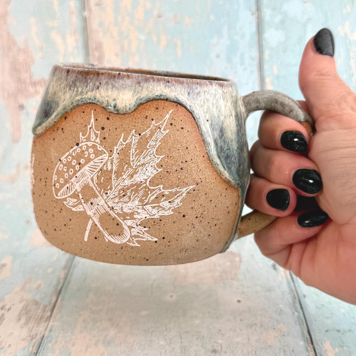 Blue Autumn Fall Mug,  Large Ceramic Cup