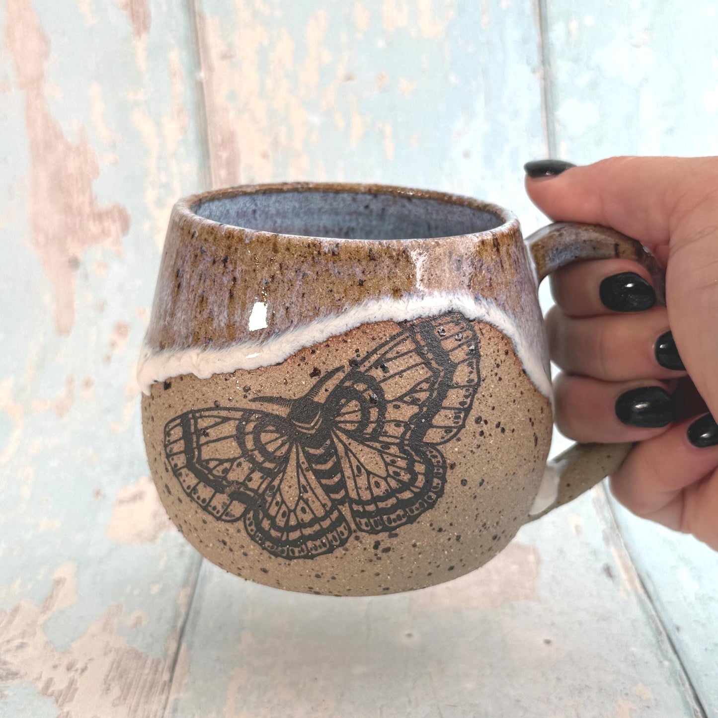White Moth Mug, Large Ceramic Cup