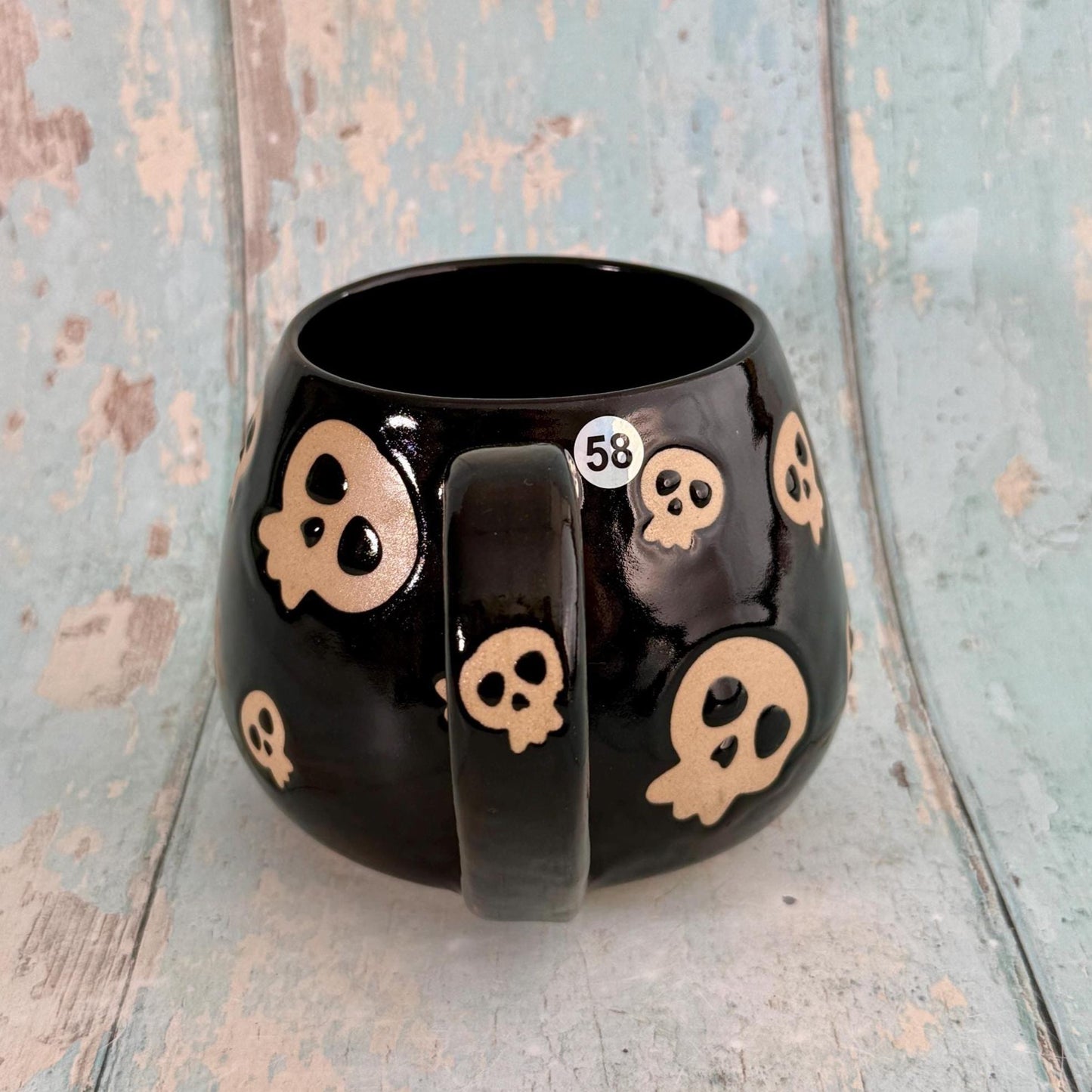 Black Skull Mug, Handmade Ceramic Cup, Spooky Halloween Mug
