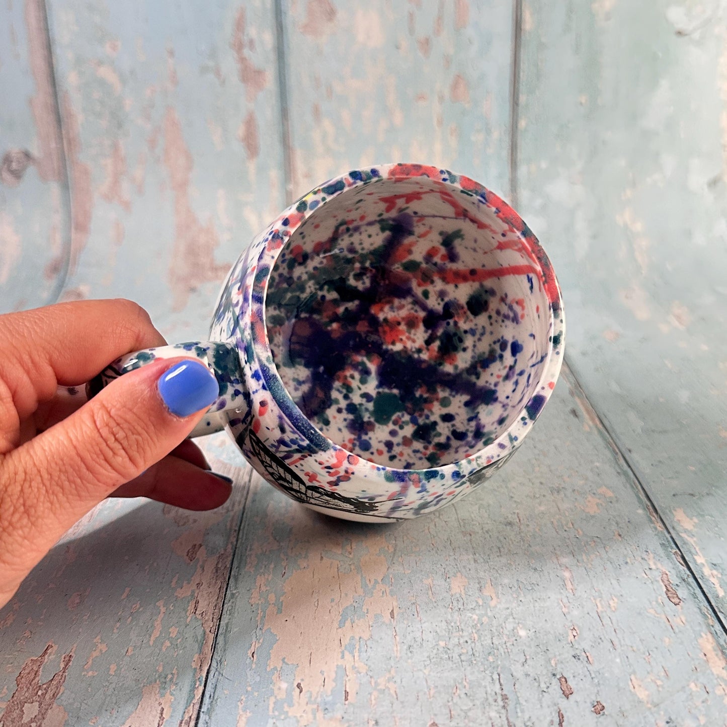 Skull and Butterfly Mug, Pink Purple Handmade Ceramic Cup