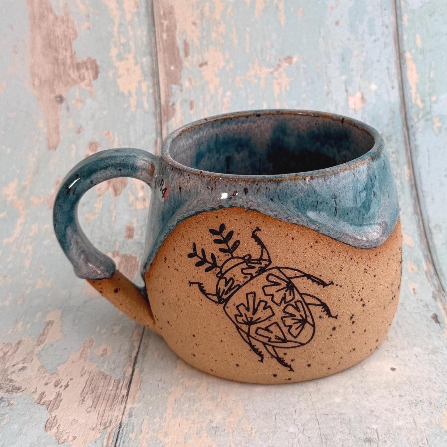 Turquoise Beetle Mug, Large Ceramic Cup
