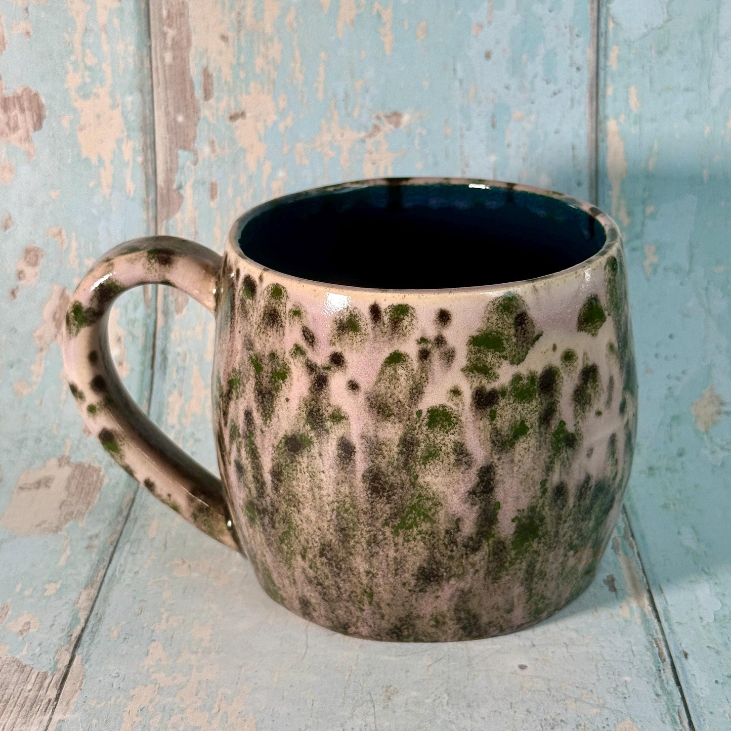 Purple and Green Gold Star Mug, Handmade Ceramic Mug