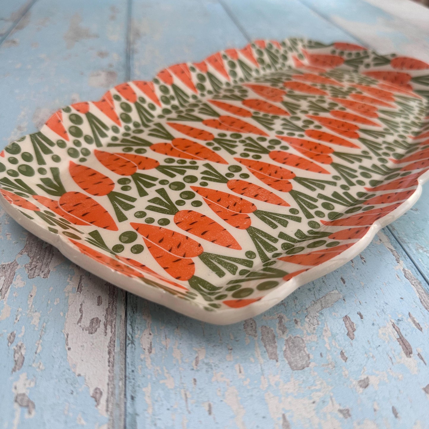 Orange and Green Carrot Platter, Large Handmade Rectangle Ceramic Plate