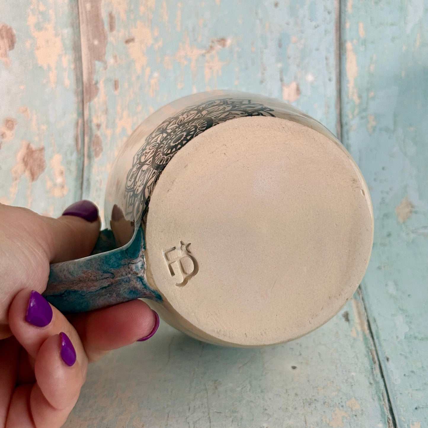 Turquoise Mandala Mug, Large Ceramic Cup