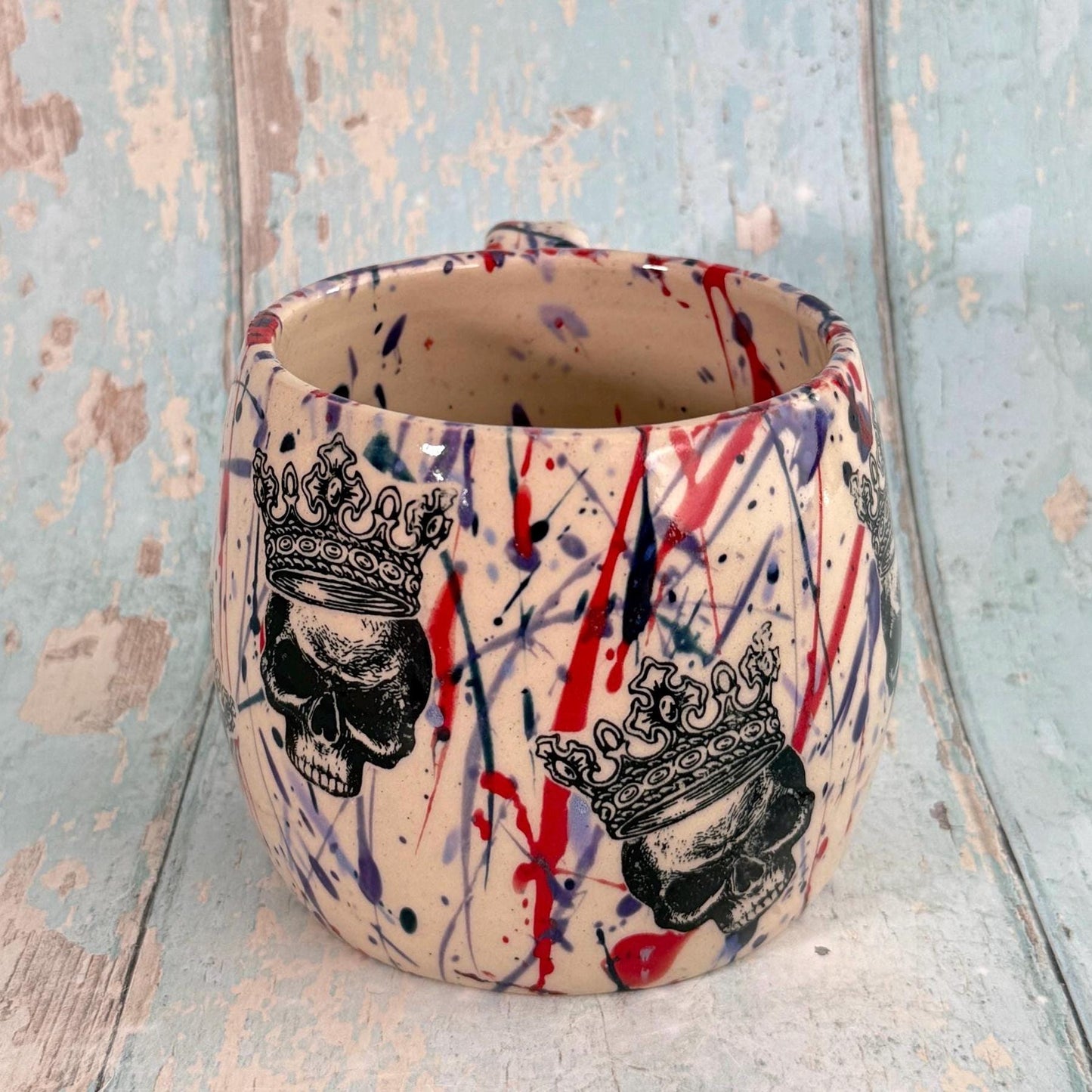 Crowned Skull Mug, Purple and Red, Handmade Ceramic Cup