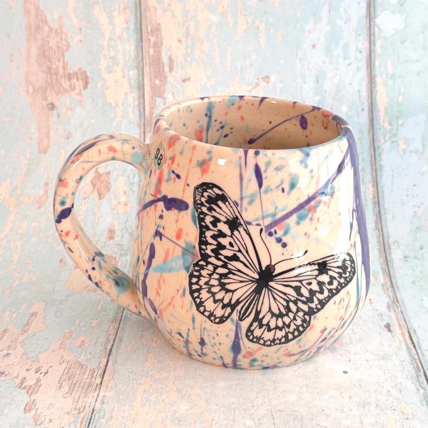 Purple & Pink Butterfly Mug, Handmade Ceramic Cup