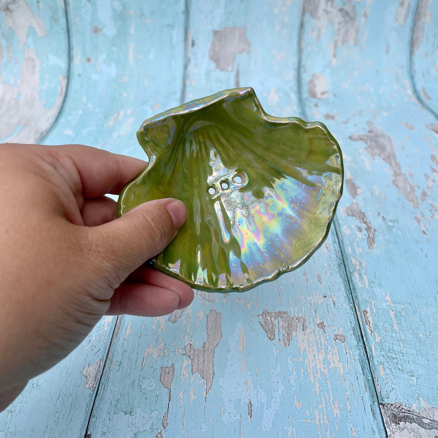 Green Soap Dish, Ceramic Sea Shell
