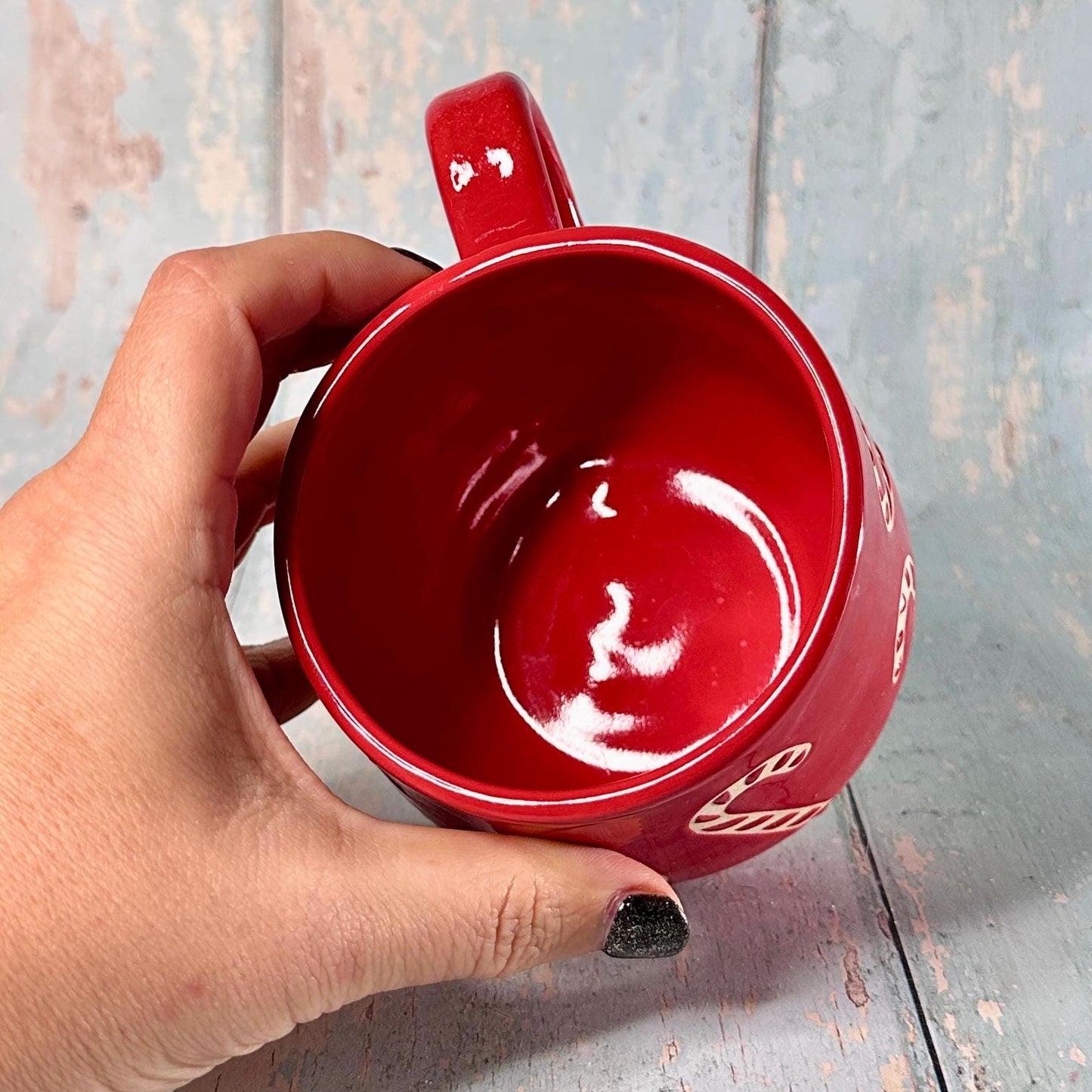 Red Christmas Candy Cane Mug, Handmade Ceramic Cup