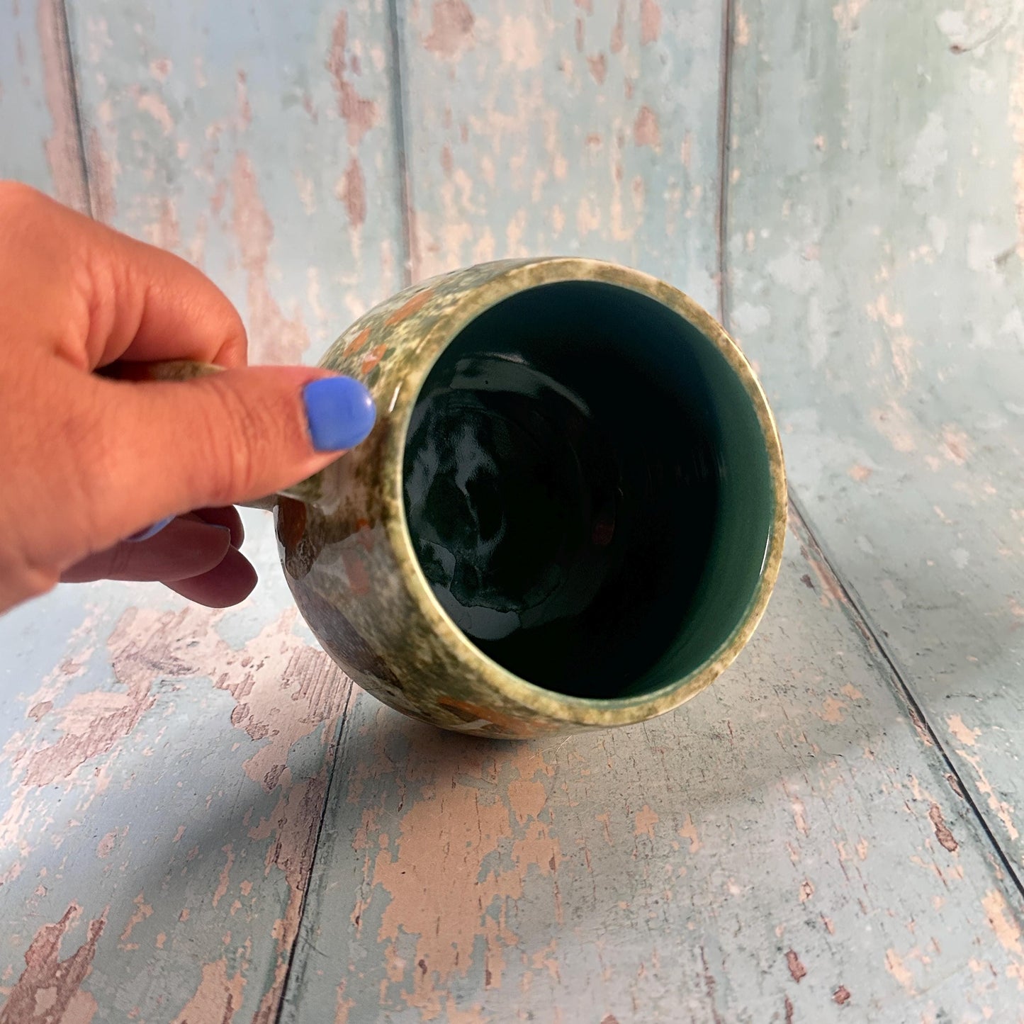 Green and Black Hedgehog Mug, Large Ceramic Cup