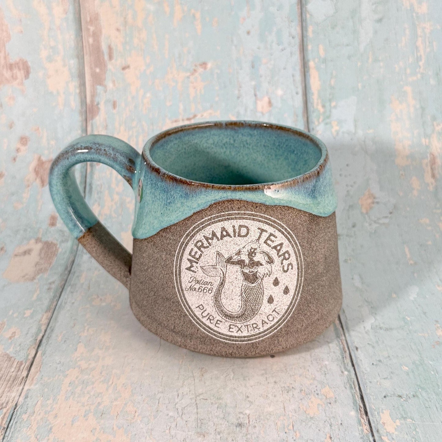 Turquoise "Mermaid Tears" Label Mug Halloween Spooky Season Cup