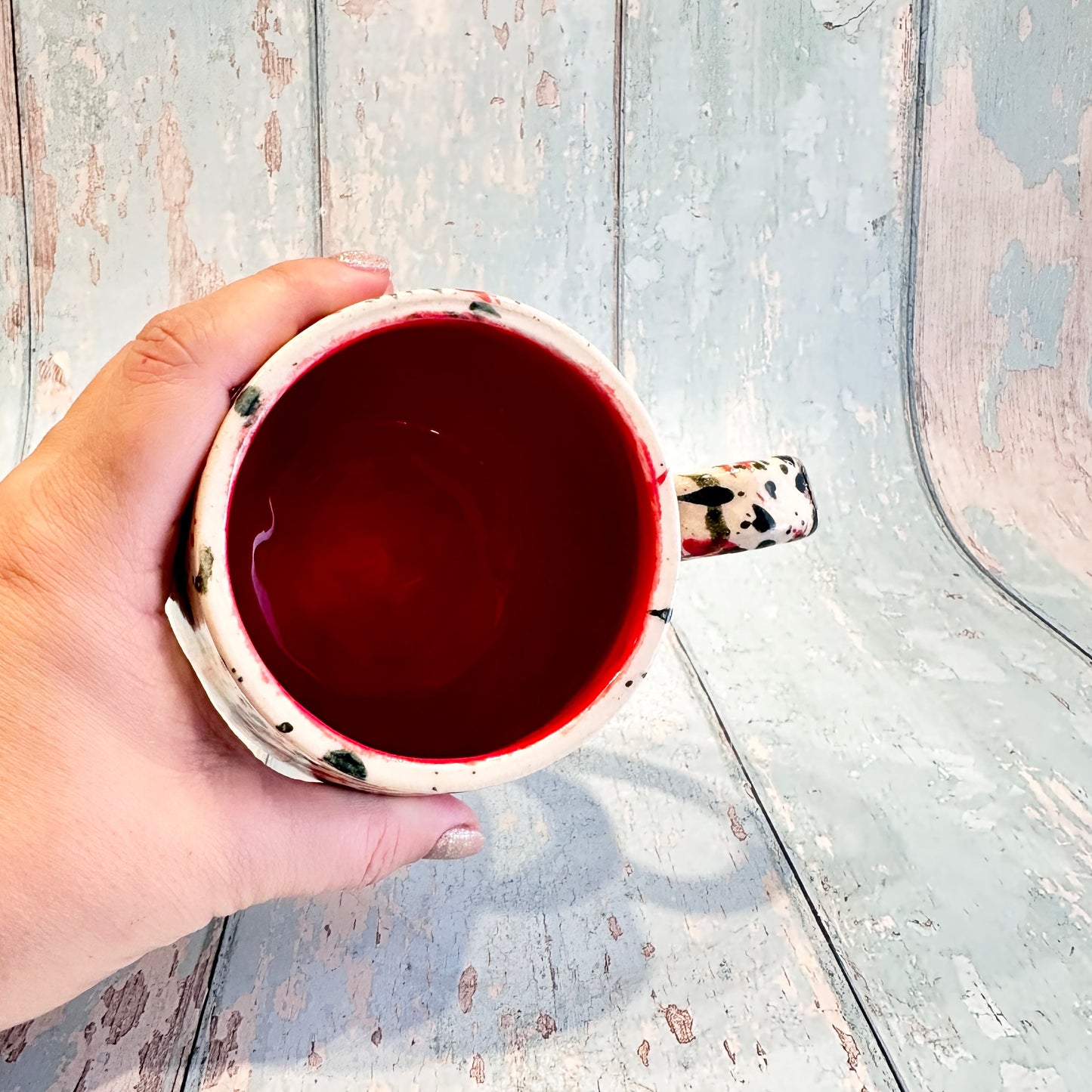 Large Christmas Mug, Handmade Ceramic Cup, Green Red Gold