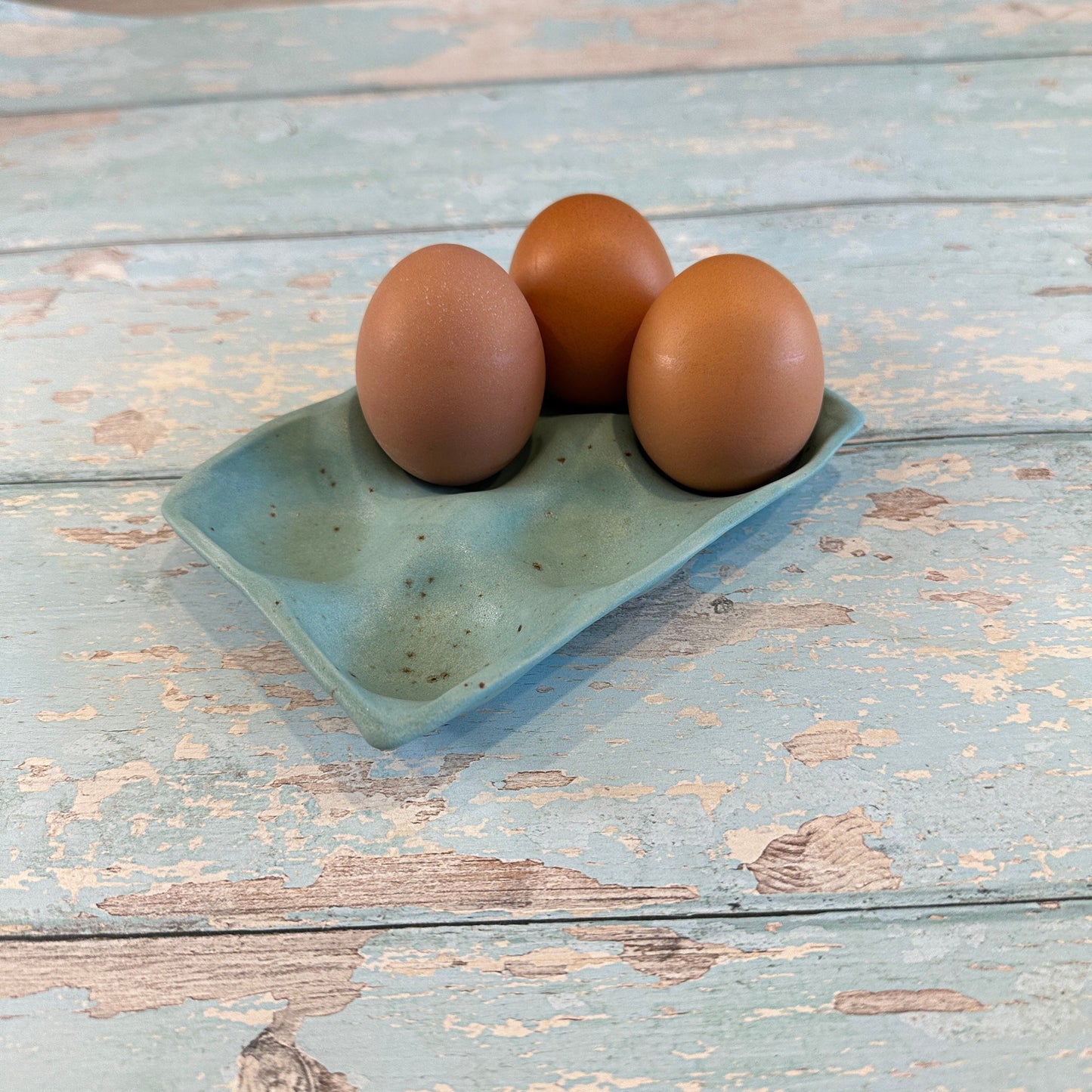 Turquoise Ceramic Egg Tray - 6 or 12 Eggs - Handmade Pottery Egg Holder