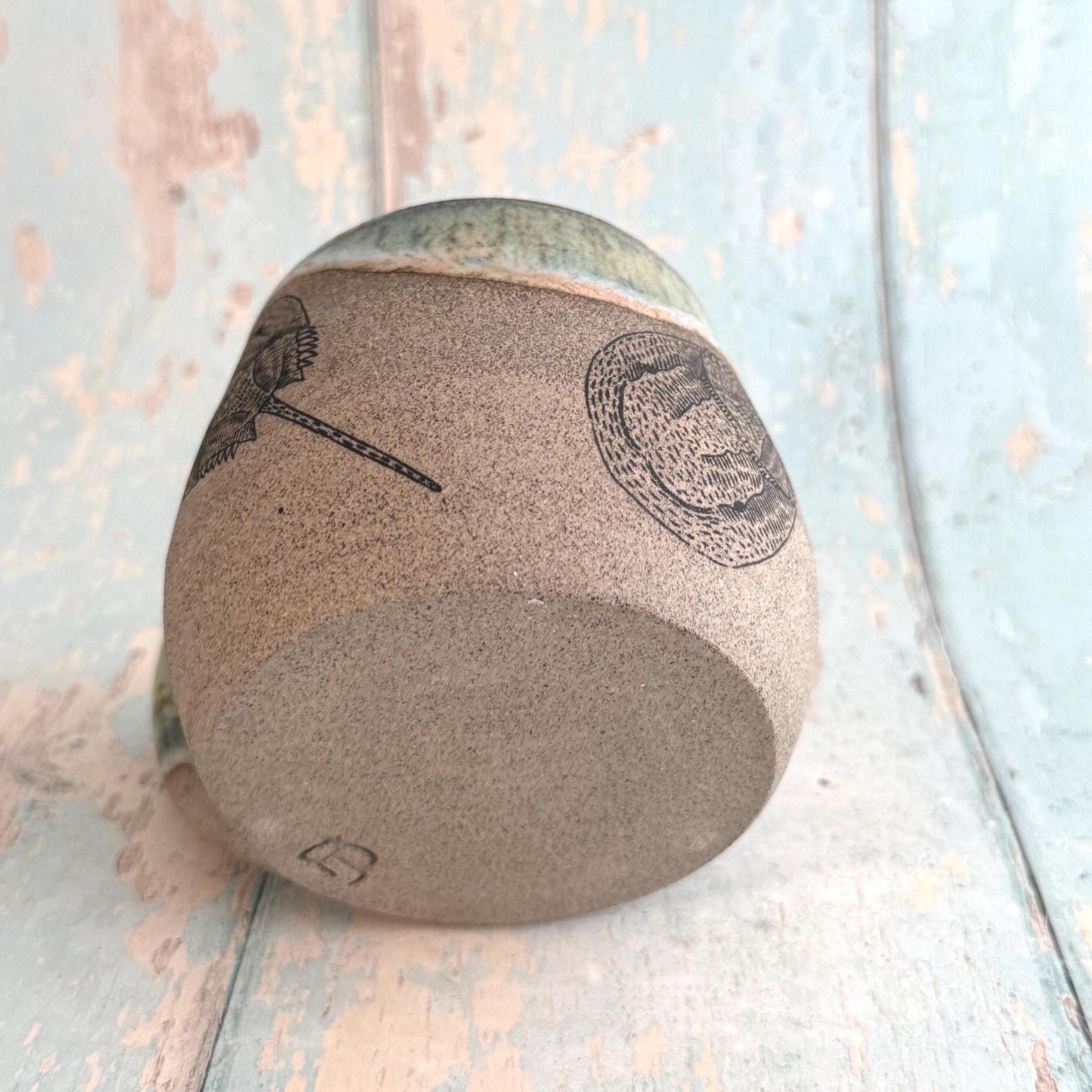 Green Grey Horseshoe Crab Dollar Mug, Large Ceramic Cup