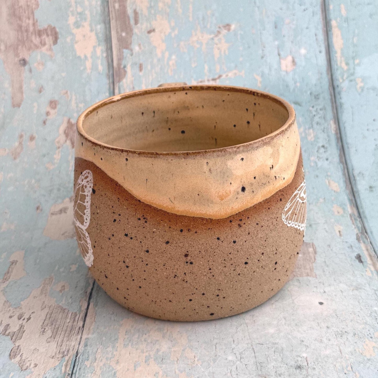 Peach Butterfly Mug, Large Ceramic Cup