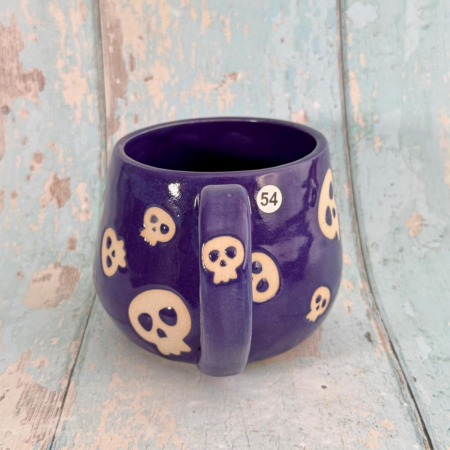 Purple Skull Mug, Handmade Ceramic Cup, Spooky Halloween Mug