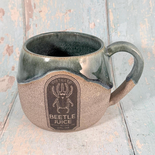 Green Beetle Juice Label Mug Halloween Spooky Season Cup