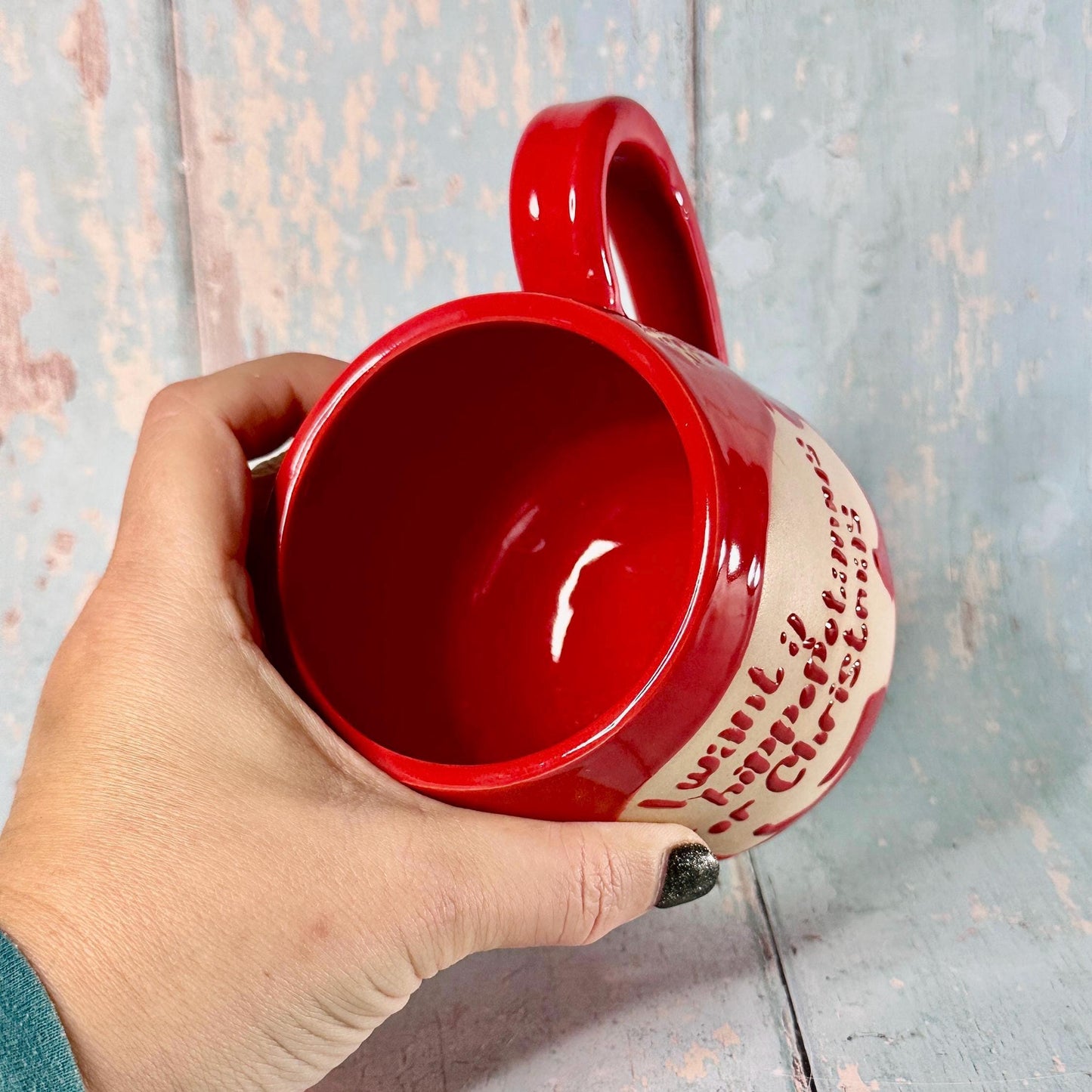 Red Christmas Hippo Mug, Handmade Ceramic Cup