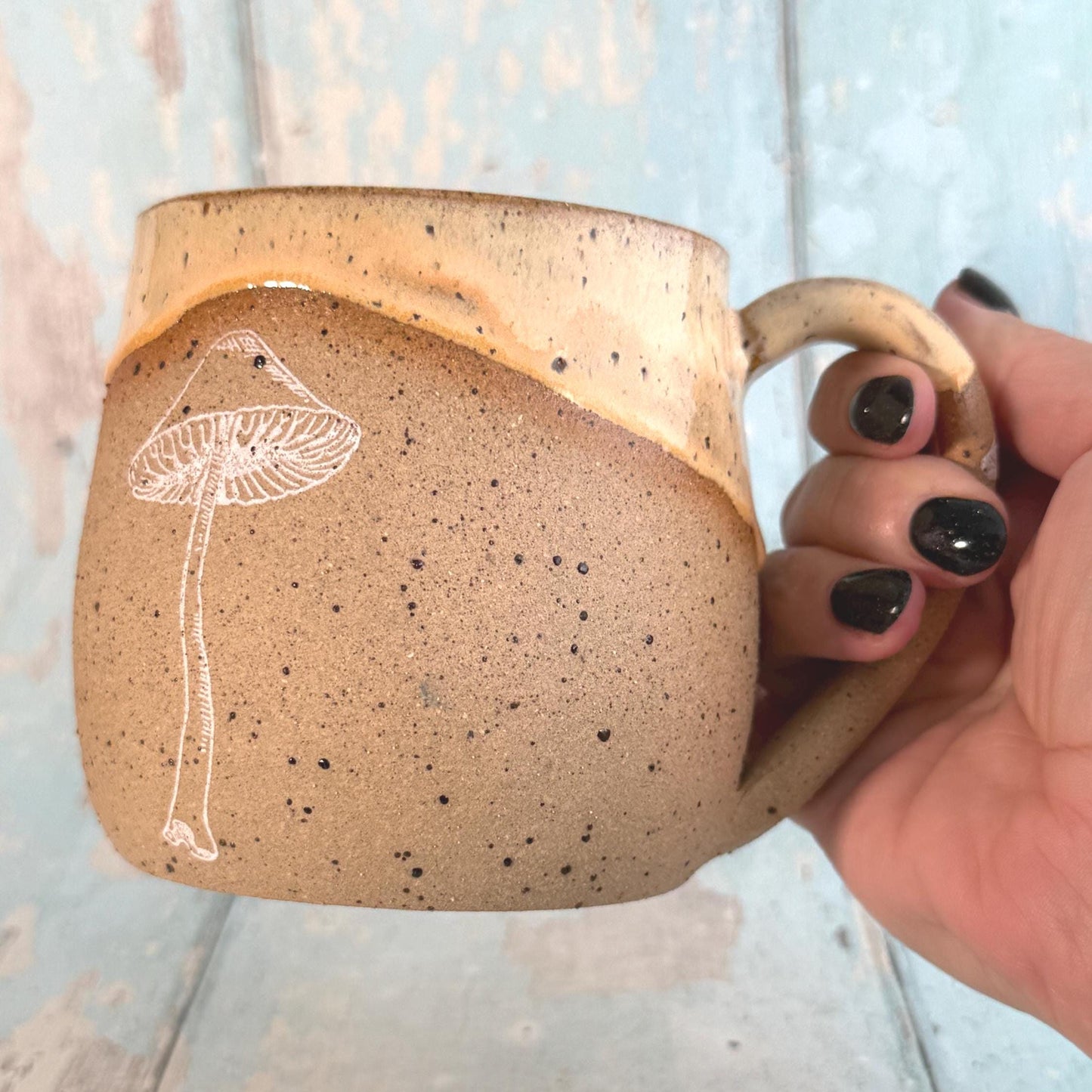 Peach Mushroom Mug, Fungi Ceramic Cup