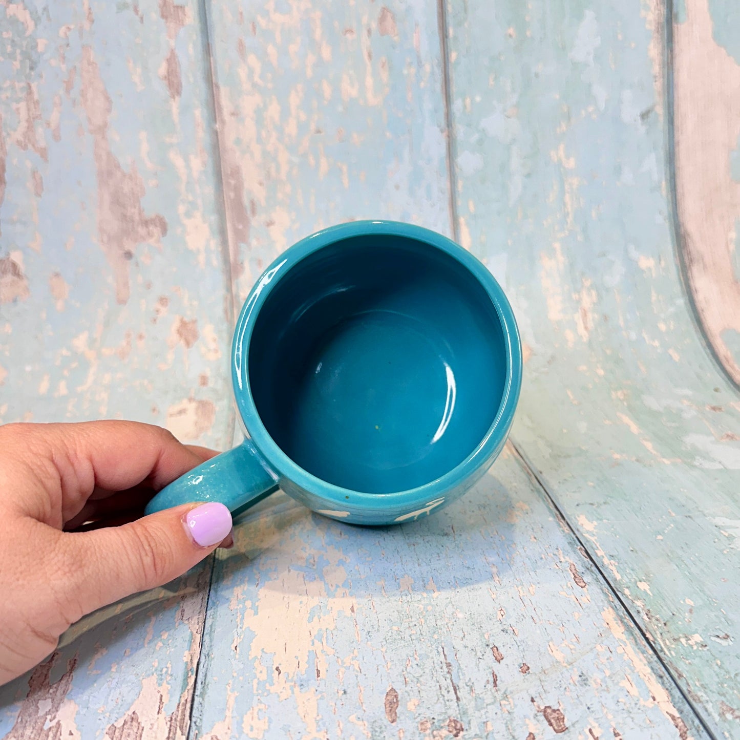 Turquoise Blue Bird Mug, Handmade Ceramic Cup