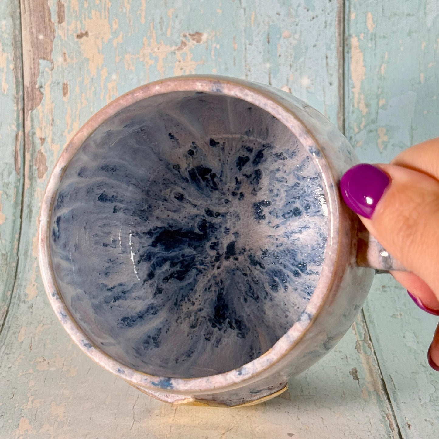 Purple Gold Star Mug, Handmade Ceramic Mug