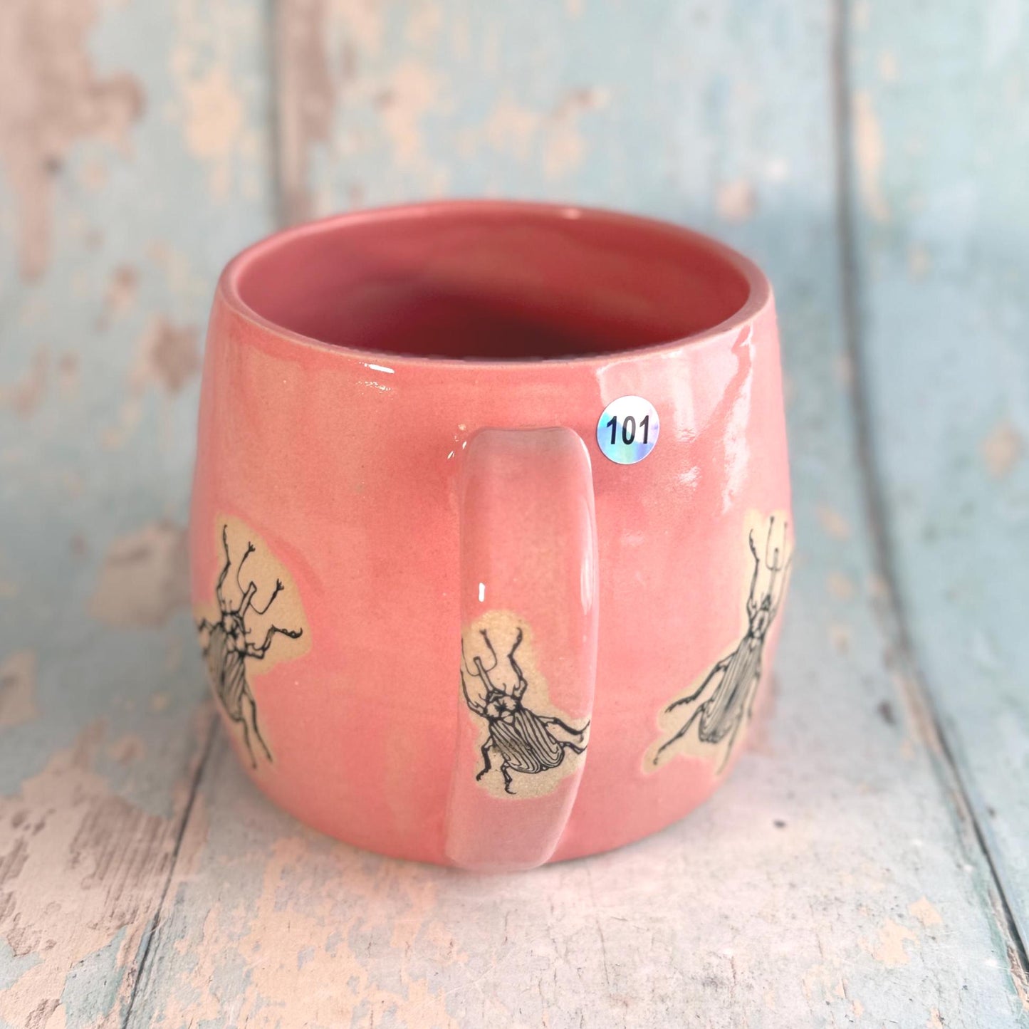 Pink Beetle Mug, Large Ceramic Cup