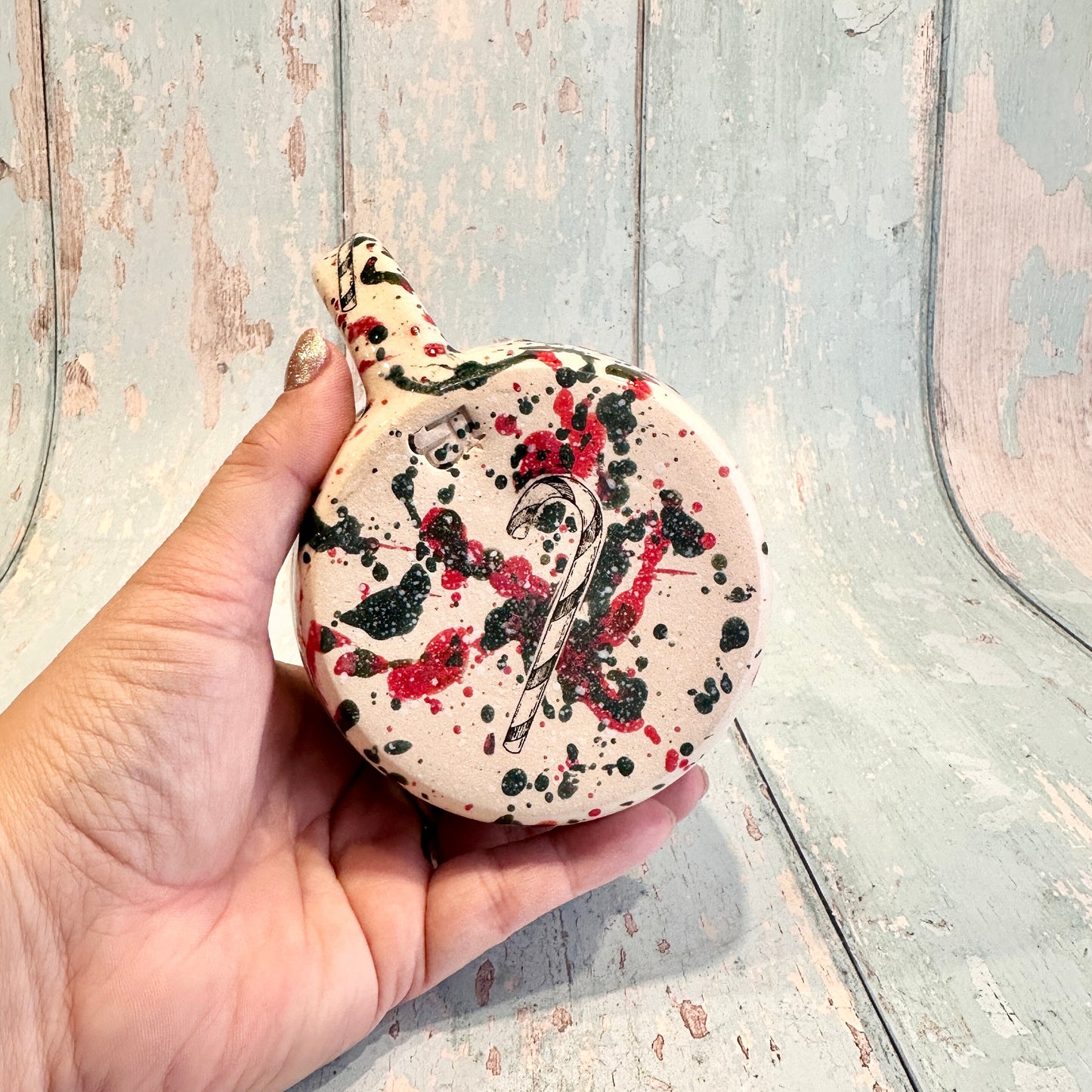 Large Christmas Mug, Handmade Ceramic Cup, Green Red Gold