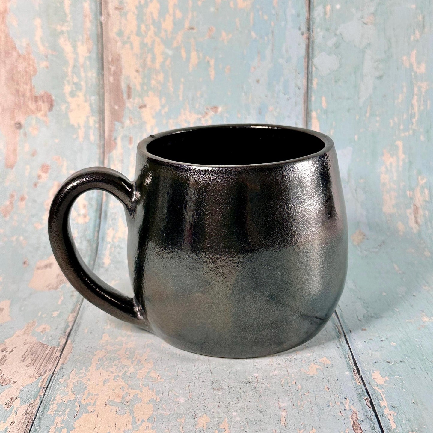 Metallic Black Christmas Snow Globe Mug, Handmade Ceramic Cup