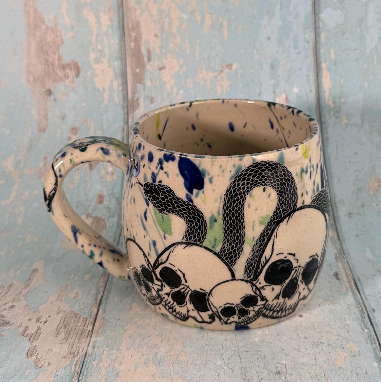 Skull and Snake Mug, Handmade Ceramic Cup